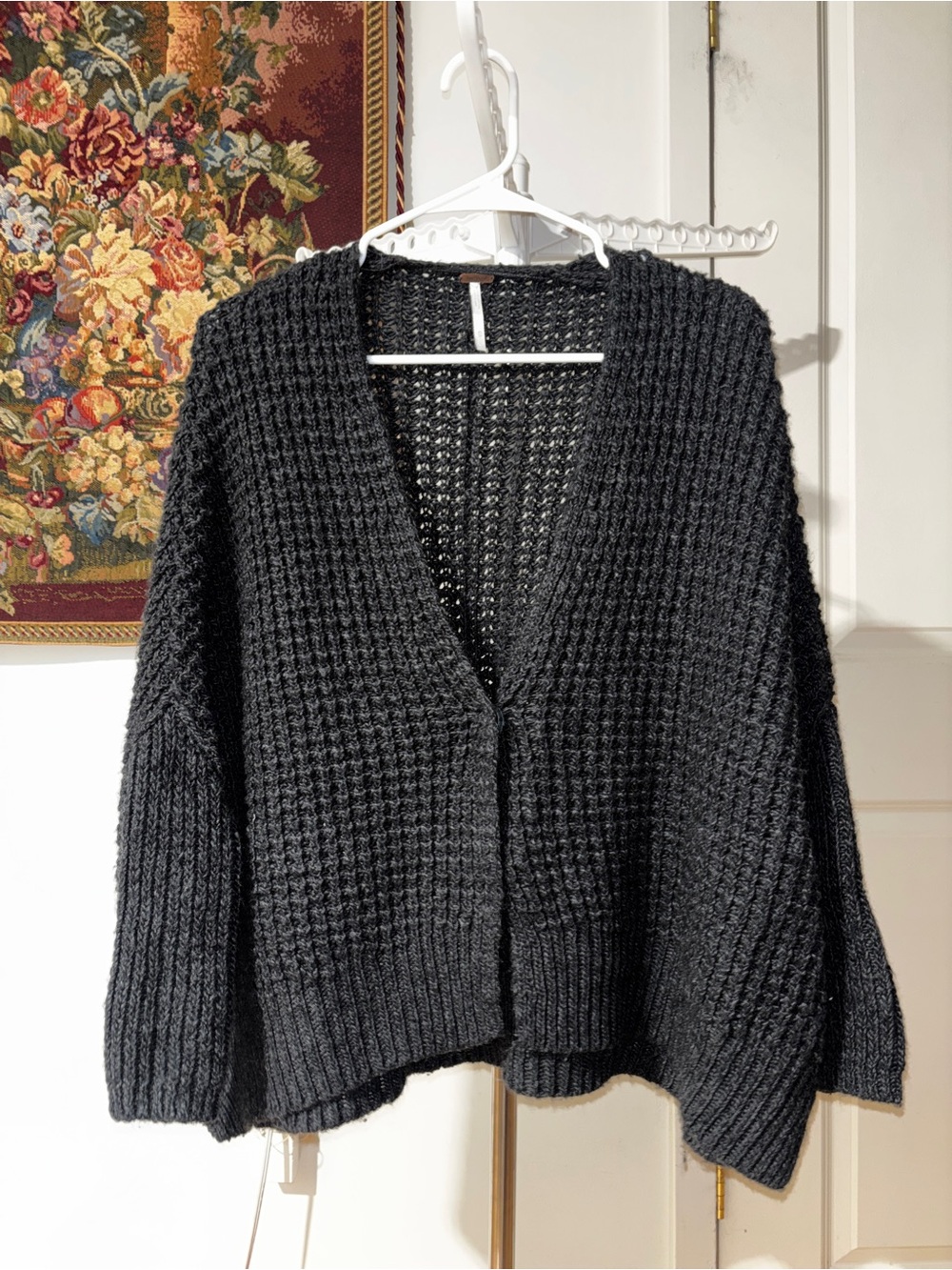 Free People Black Chunky V-Neck Cardigan
